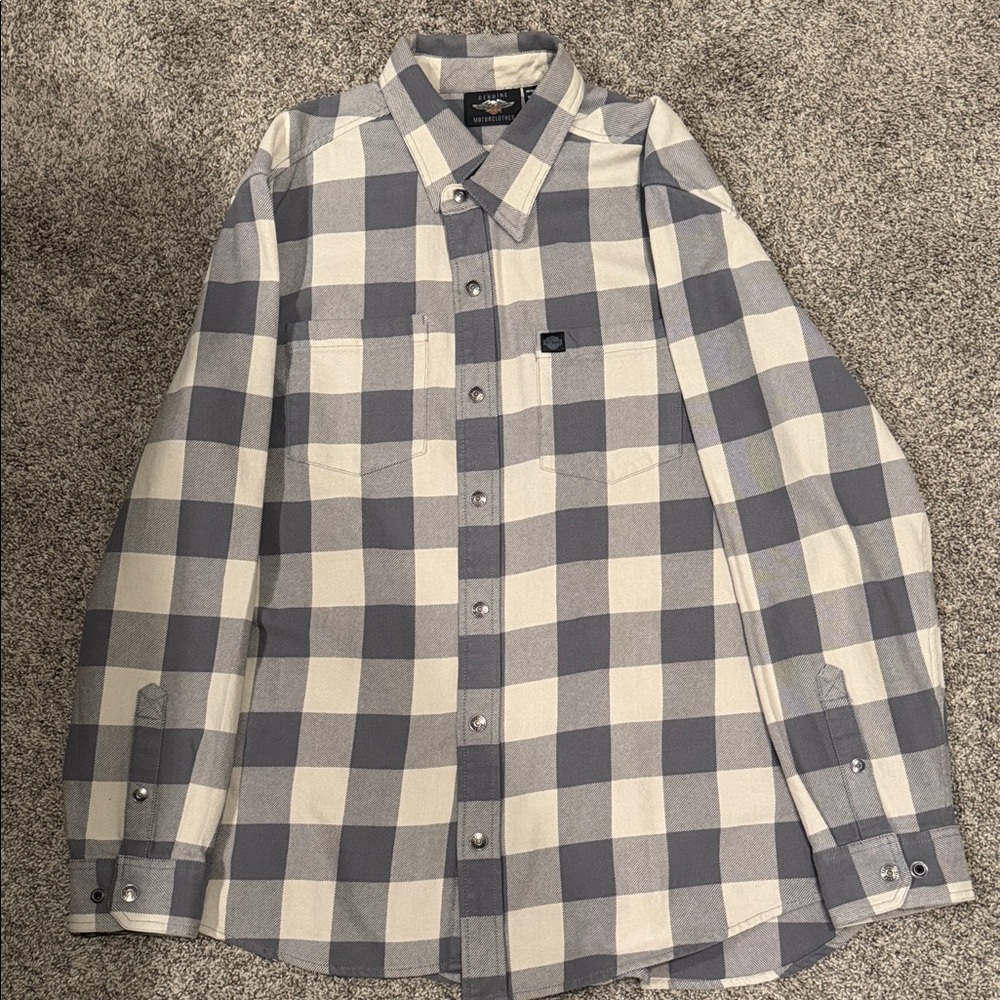 Harley-Davidson Gray and White Checkered Shirt